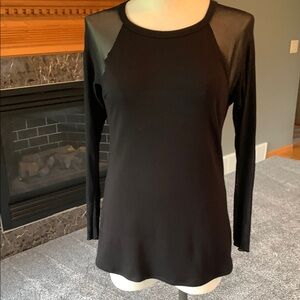 Pete Black Top with Sheer Mesh Sleeves, size Large